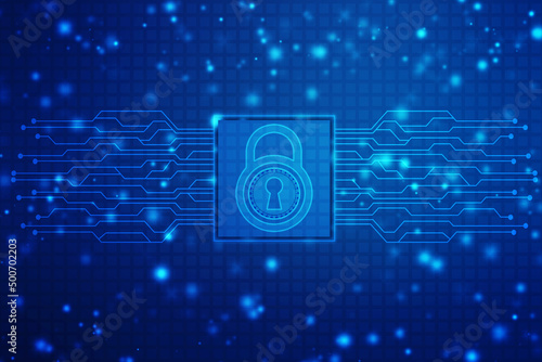 Fototapeta Naklejka Na Ścianę i Meble -  Digital Padlock on abstract technology background, Technology security concept. Modern safety digital background. Protection system, Cyber Security and safety information, personal data concept