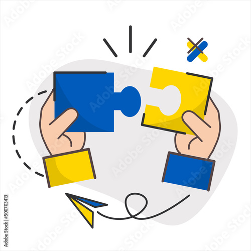 Ukraine puzzle. Stop war. Stop putin. Pray for Ukraine. Save Ukraine. Vector stock illustration. Isolated eps10.