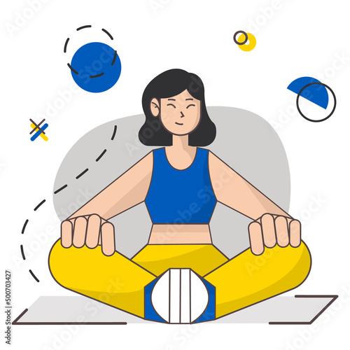 Ukrainian girl yoga. Stop war. Stop putin. Save and pray for Ukraine. Vector stock illustration flag. Isolated eps10.