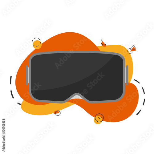VR glasses headset. Virtual reality helmet. Orange bubble background. Vector stock illustration. Isolated eps10.