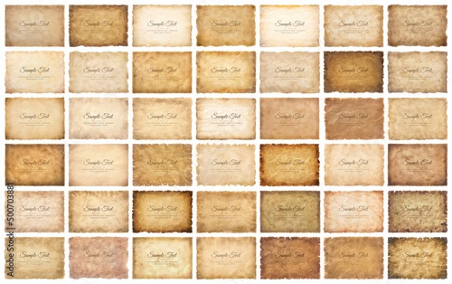 Vector collection set old parchment paper sheet vintage aged or texture isolated on white background