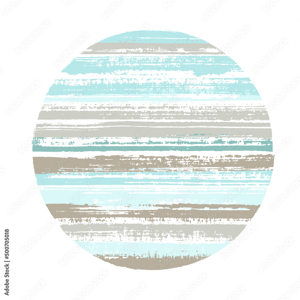 Vintage circle vector geometric shape with striped texture of paint horizontal lines. Old paint texture disc. Badge round shape circle logo element with grunge background of stripes.