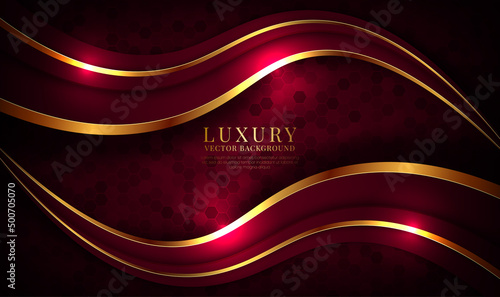 3D red luxury abstract background overlap layers on dark space with golden waves effect decoration. Graphic design element future style concept for flyer, card, brochure cover, or landing page