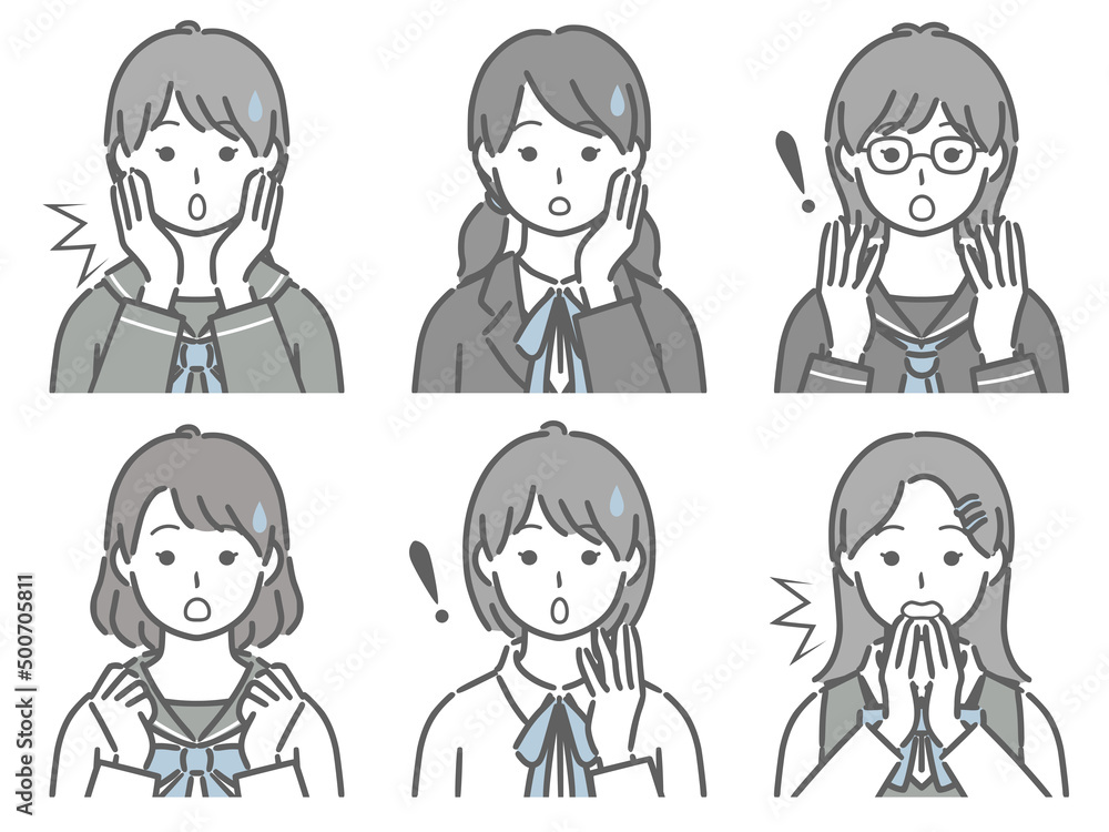 驚く女子学生の上半身セット