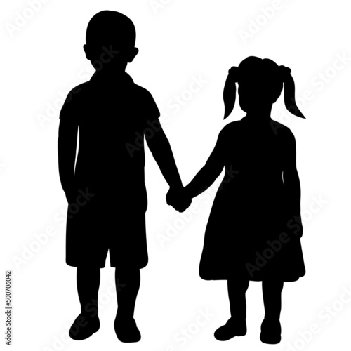 brother and sister silhouette, on white background, isolated, vector
