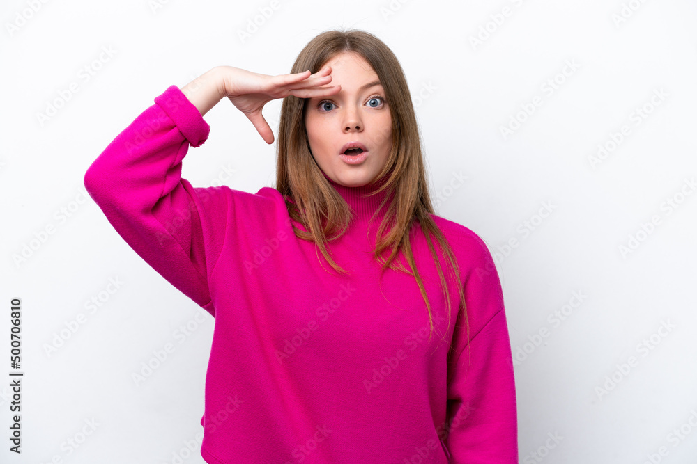 Young caucasian woman isolated on white background has realized something and intending the solution Young caucasian woman isolated on white background has realized something and intending the solution