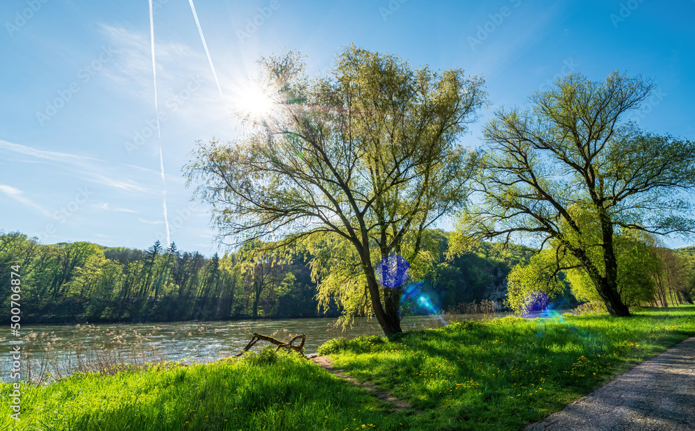 Hiking path along the Donau River to the Monastery Weltenburg during Spring time Hiking path along the Donau River to the Monastery Weltenburg during Spring time