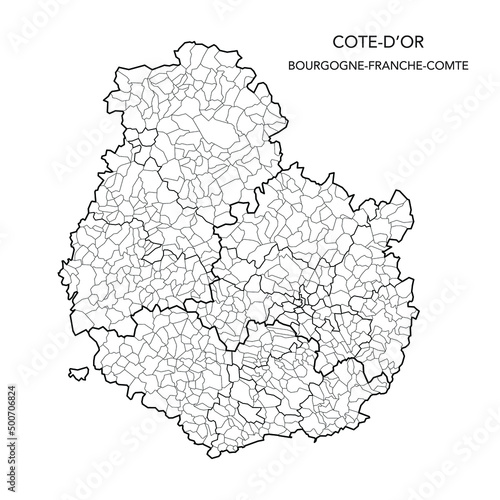 Vector Map of the Geopolitical Subdivisions of The D  partement De C  te-d   Or Including Arrondissements  Cantons and Municipalities as of 2022 - Bourgogne-Franche-Comt   - France