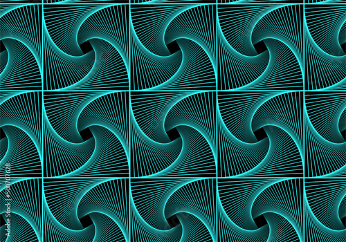 Mosaico de espirales en color neón sobre fondo negro