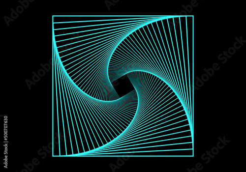 Remolino, espiral o hélice en azul neón sobre fondo negro