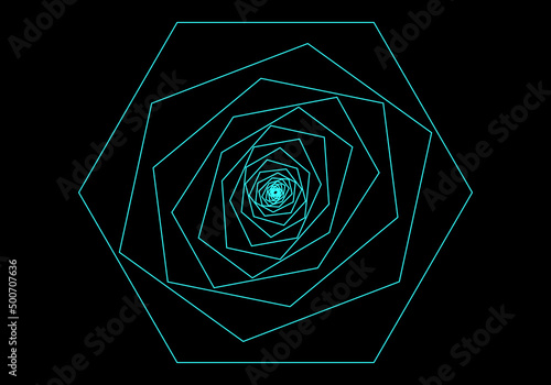 Trazado de figuras hexagonales en color neón sobre fondo negro