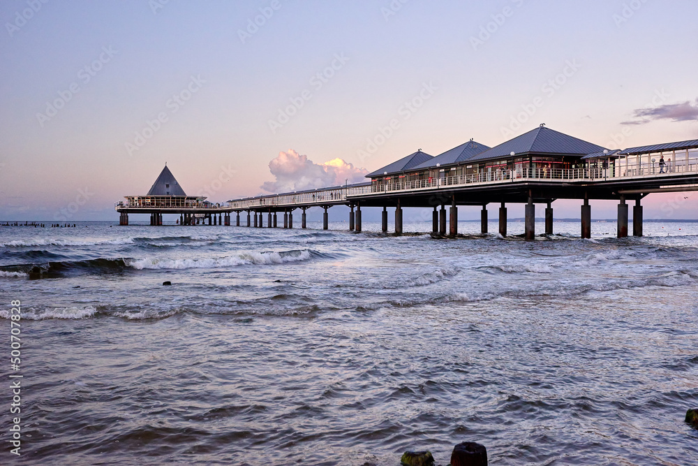 tourist attraction pier of Heringsdorf on isle of Usedom in northern Germany - obrazy, fototapety, plakaty 