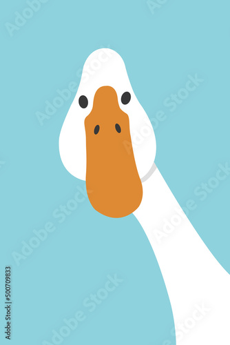 Vector illustration. Portrait of a white goose on a blue background. Bright print for design, decoration, postcards, posters and so on.