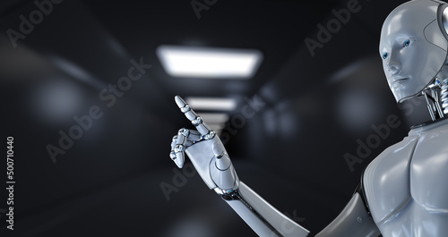Robot Cyborg 3d render on blurred background. Innovation technology robotisation.