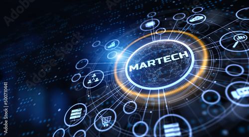 Martech marketing technology automation concept on virtual screen. photo
