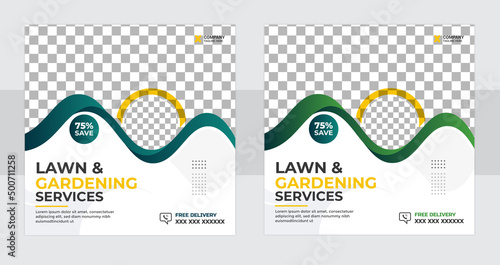 Modern Lawn and garden care maintenance social media post design or web banner template