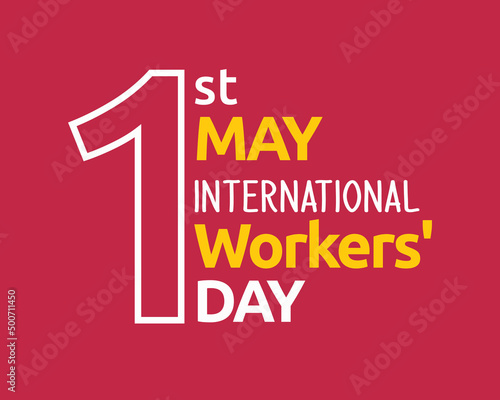 1st May International Workers' Day phrase outlined lettering with light red background