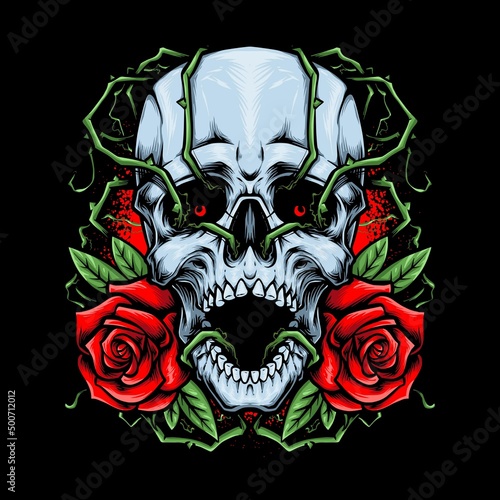 skull with roses tshirt design
