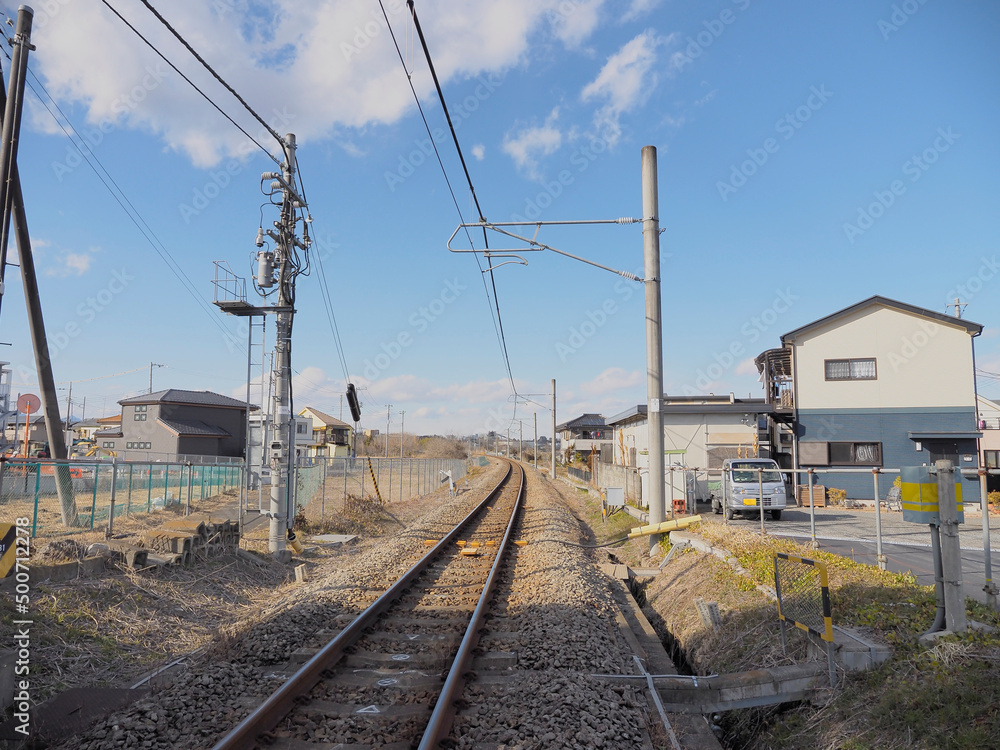 東京郊外の線路風景。線路。