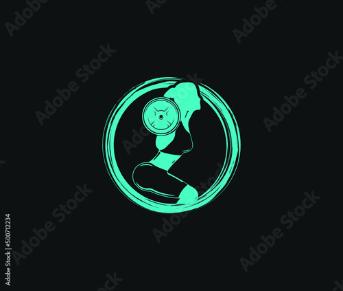 Bodybuilder or Fitness Template. Athletic Woman Holding barbell - silhouette of a girl doing squats