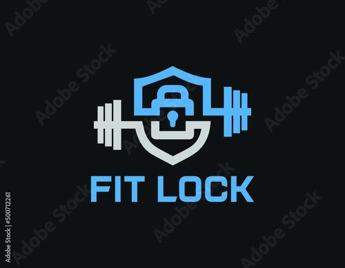 Fit lock Logo - Barbell logo with lock logo template