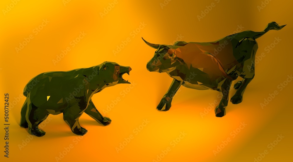 Obraz premium stock market 3d motive bull and bear