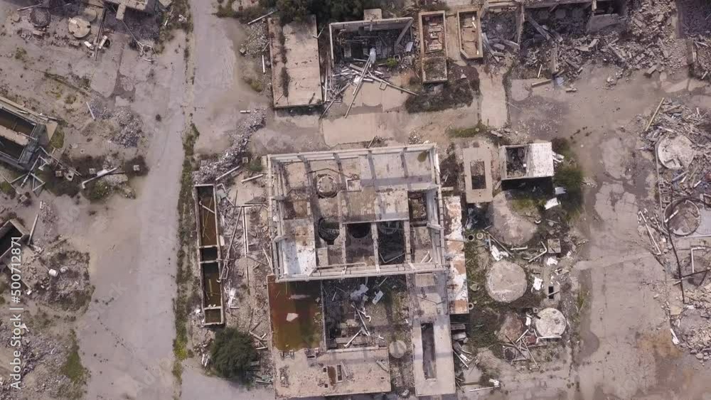 Abandoned building. Aerial view of an old factory ruin. Abandoned building. Aerial view of an old factory ruin.