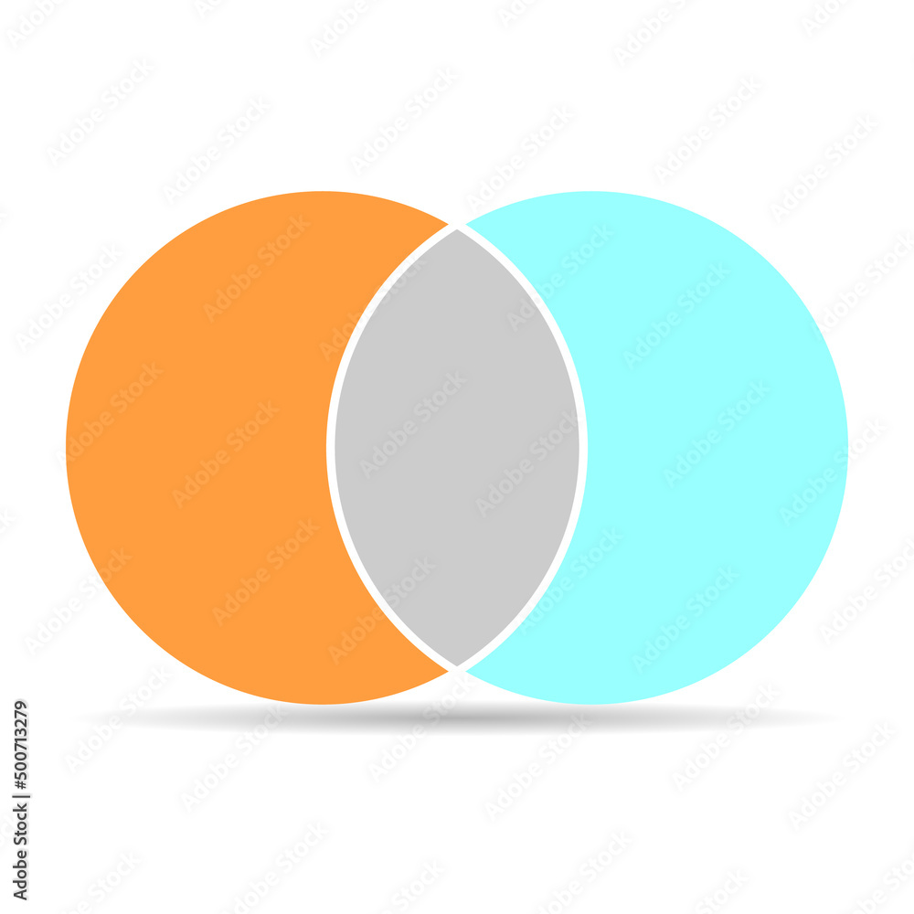 Venn diagram maths vector with shadow, Negative space, color modern icon - isolated on white background