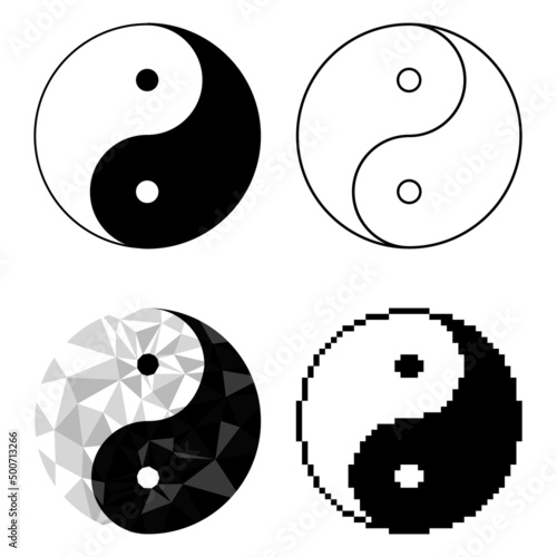 Yin yang set symbol of harmony and balance , line collection icon isolated on white background. Japan culture style