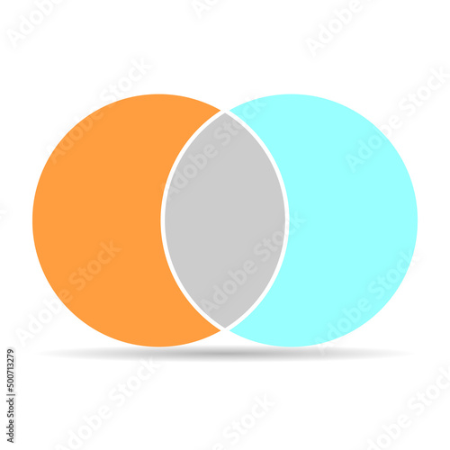 Venn diagram maths vector with shadow, Negative space, color modern icon - isolated on white background