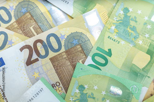 Euro banknotes background close up. photo