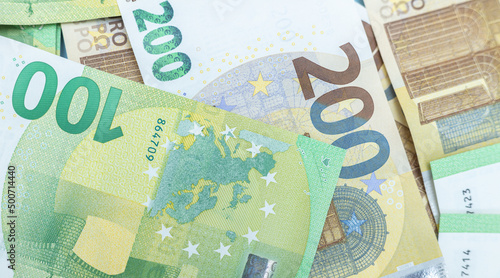 Euro banknotes background close up. photo