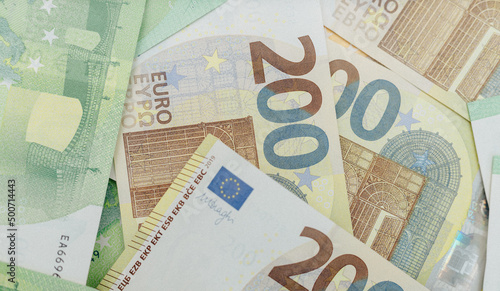 Euro banknotes background close up. photo