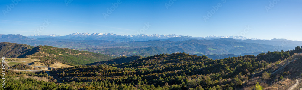 Panoramic photo of the Aragonese Pyrenees seen from the port of Monrepós