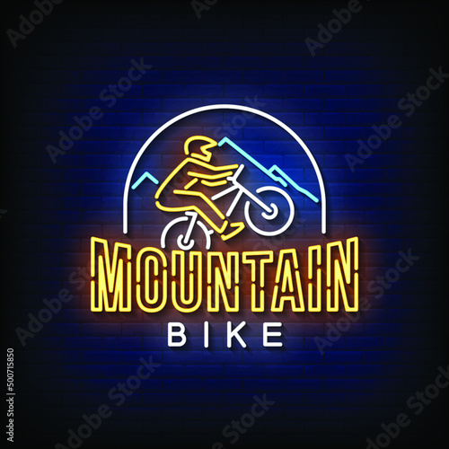 Mountain Bike Neon Signs Style Text Vector