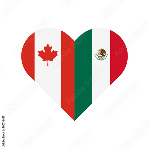 unity concept. heart shape icon with canada and mexico flags. vector illustration isolated on white background