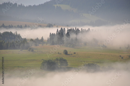 mgła, poranek, Pieniny, Kluszkowce, góry, wiosna, chmury, 