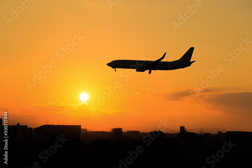 airplane in the sunset