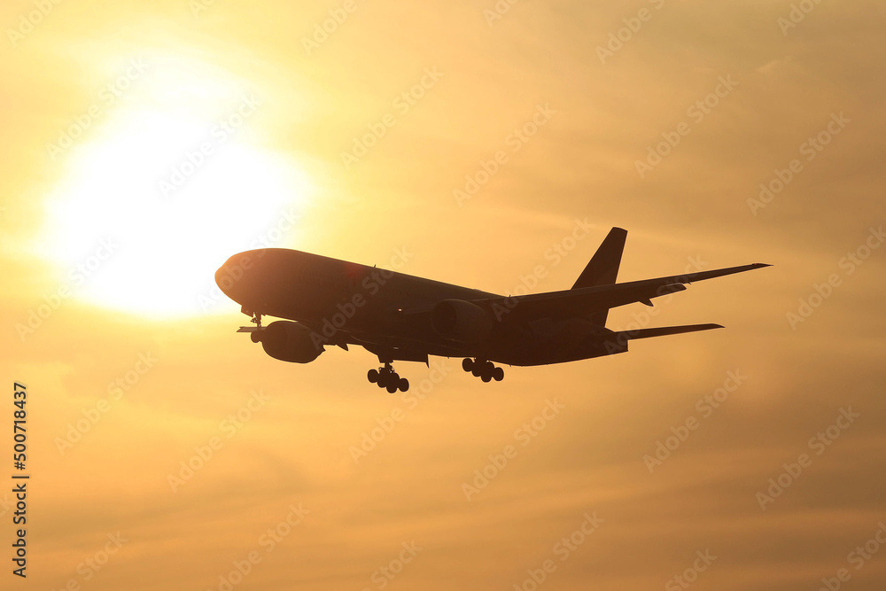 airplane in the sunset