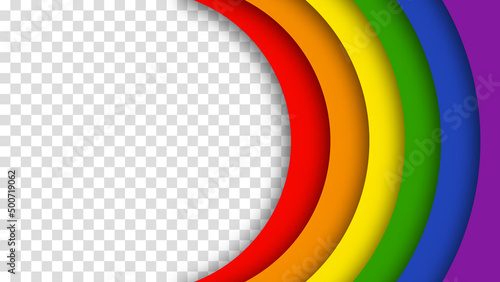 Abstract geometric red, orange, yellow, green, blue and purple circles lgbtq color background. Lgbt Pride History Month color background with copy space for text. Transparent vector illustration