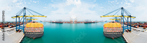 Photography Island for shipping containers port, World map with logistic Global network distribution