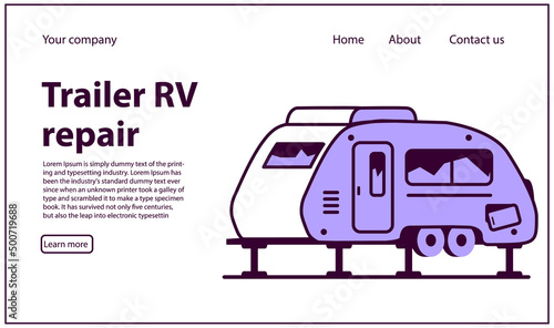 Service for trailer repair.Fix auto travel.RV maintenance. Website banner concept.Workshop selection on the mobile application.Website banner concept. Line art vector illustration.
