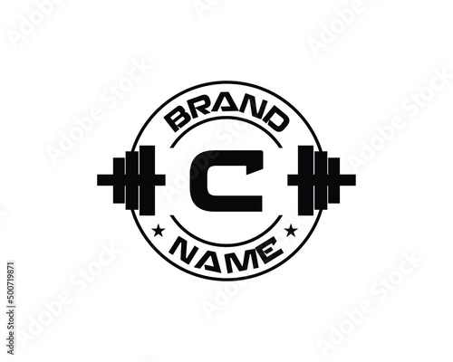 Abstract letter C fitness with barbell logo vector template. Suitable for business, web, sport, health, athlete and initial symbol