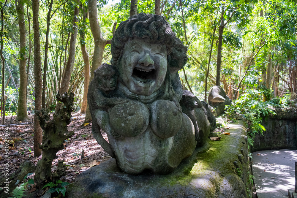 Stutue in Sacred Monkey Forest, Ubud, Bali, Indonesia