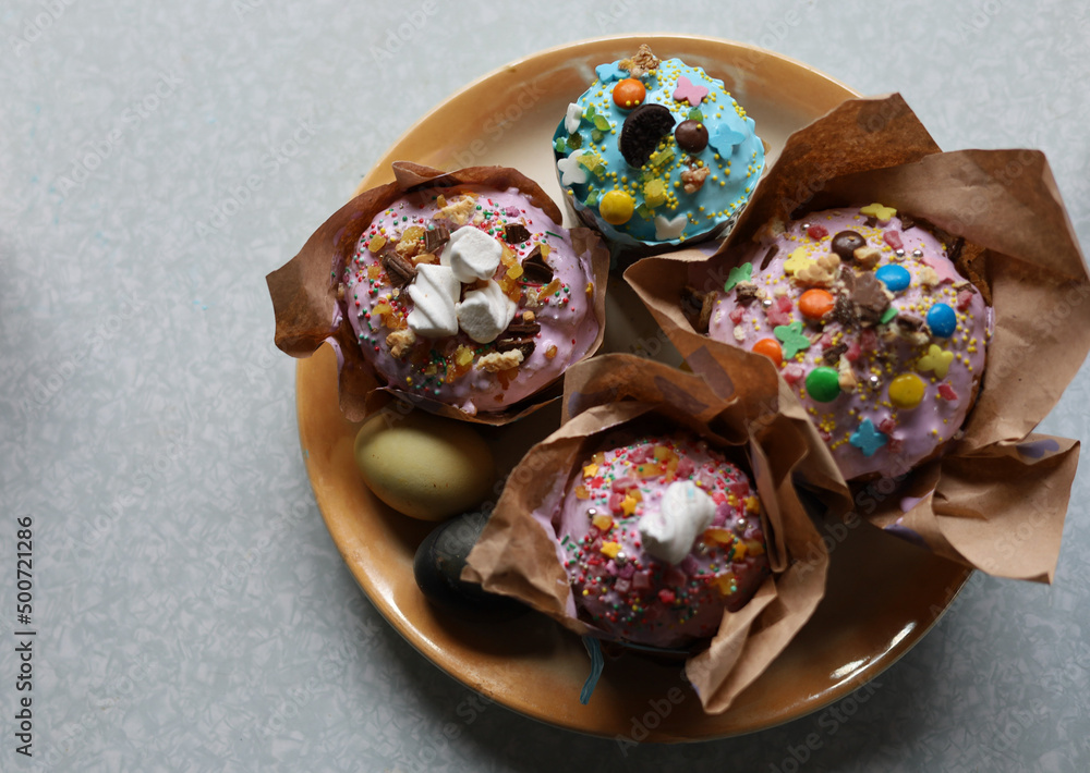 Easter cakes on the table Happy Easter. Homemade cakes for holidays, healthy food, healthy sweets for children Easter cakes on the table Happy Easter. Homemade cakes for holidays, healthy food, healthy sweets for children