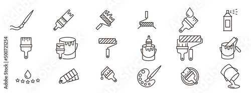 Simple set of brushes. Paint brushes line icon