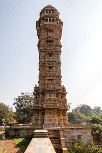 Kirti Stambha is a 12th-century tower situated at Chittor Fort in Chittorgarh town of Rajasthan, India, Asia photo