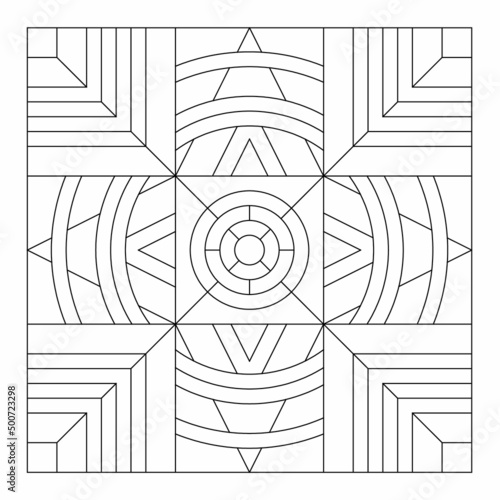 Drawing of a stacked circles that are truncated on 4 sides. Coloring Page for Adults. Digital detox. Anti stress. EPS8 #531