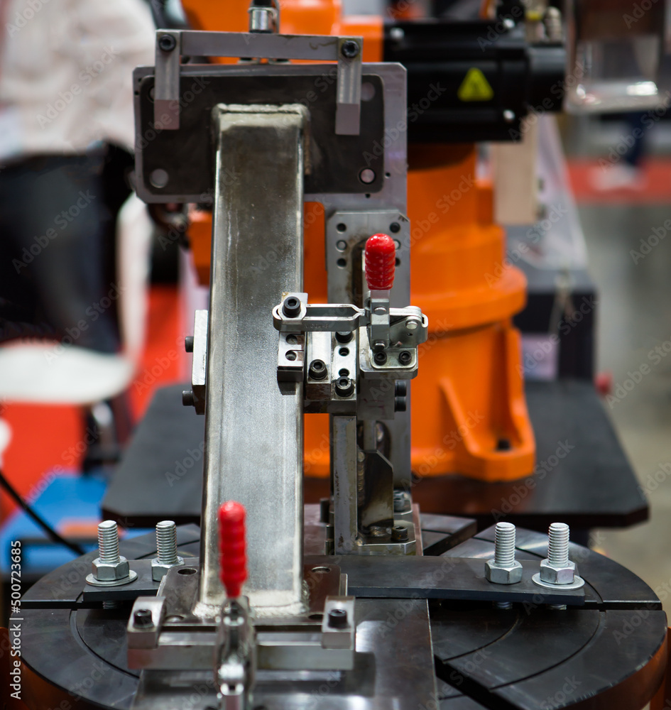 Industrial welding turn table with clamp fixing in construction industry.. Industrial welding turn table with clamp fixing in construction industry..