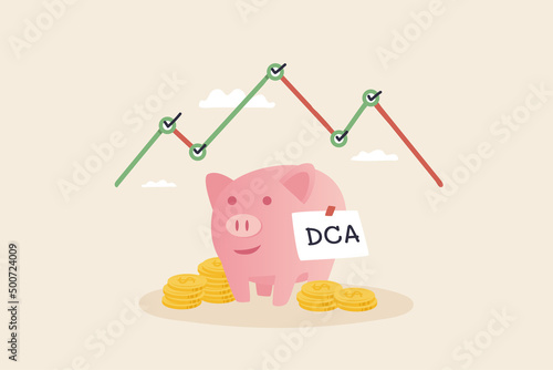 Saving stock, DCA, Dollar-cost averaging or .Average cost investment. Invest in savings on a monthly, quarterly basis.